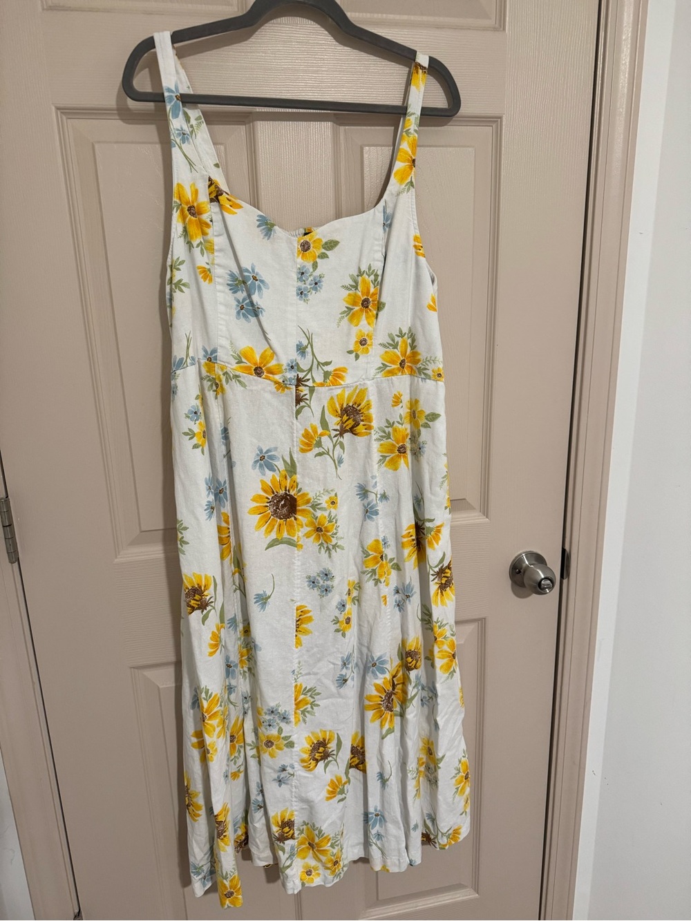 Old Navy White Midi Dress with Yellow Sunflower Print